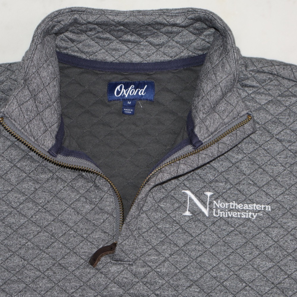 Oxford Northeastern University Mens Gray Quilted Quarter Zip Pullover‎ Size M